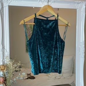 Tops - Velvet Halter Style Deep Green Tank Tops - Velvet Halter Style Deep Green Tank